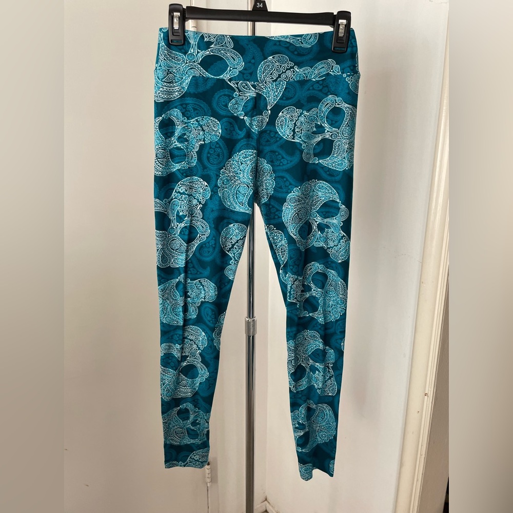 Lularoe teal blue Halloween skeleton paisley leggings (OS)